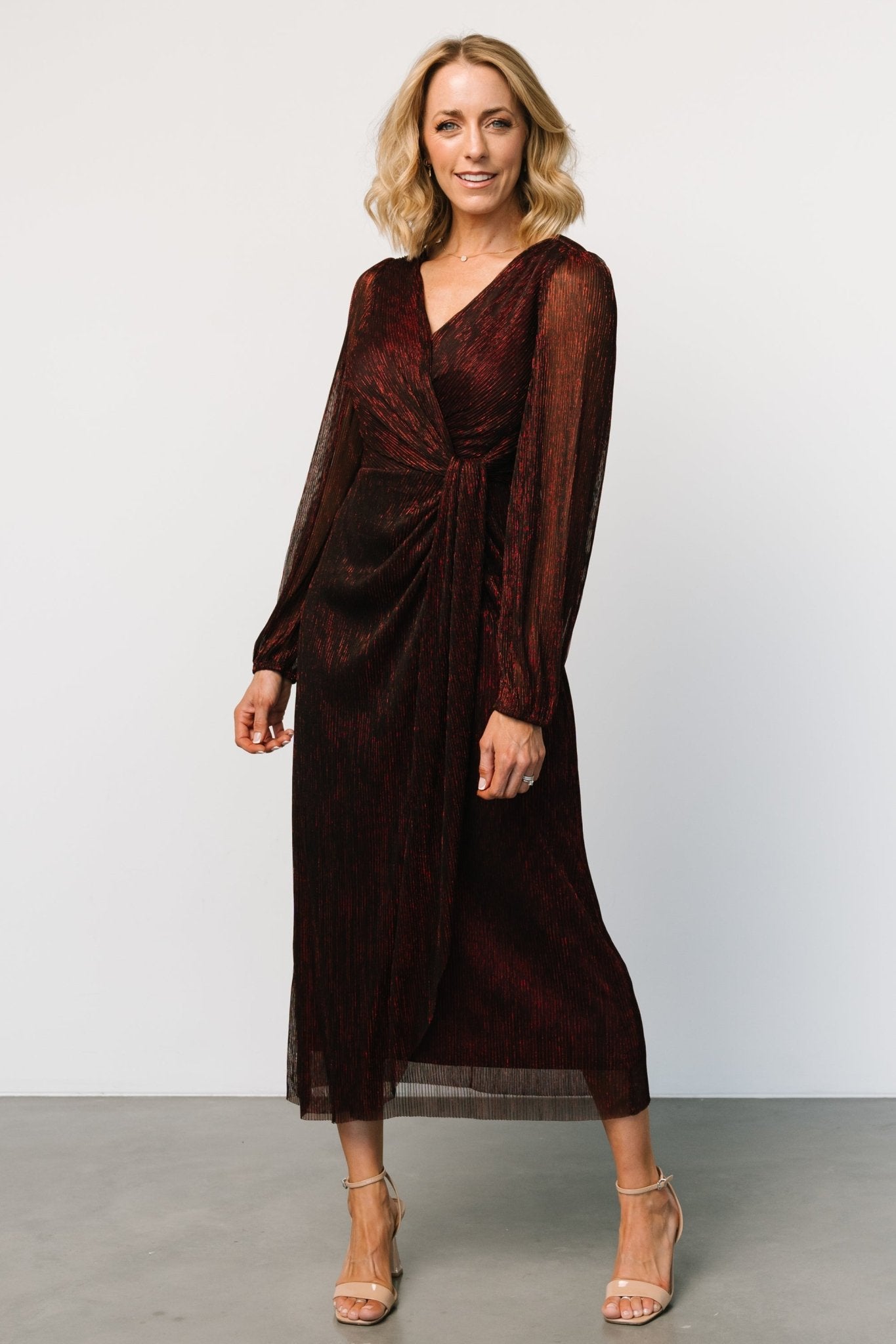 Devlyn Pleated Dress | Ruby Shimmer - Baltic Born