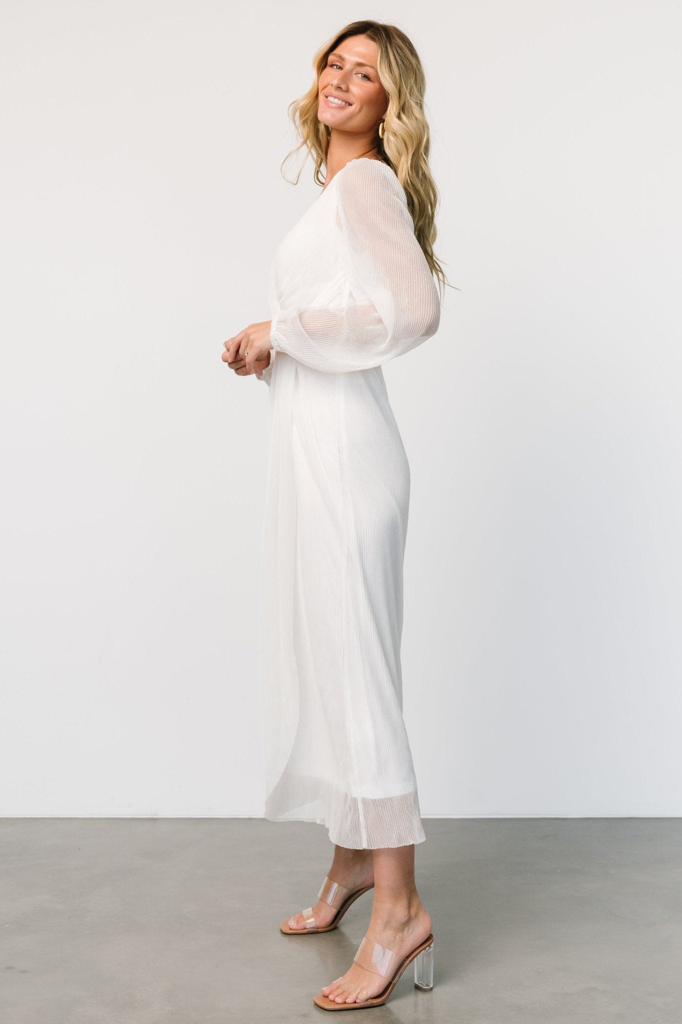 Devlyn Pleated Dress | White Shimmer - Baltic Born