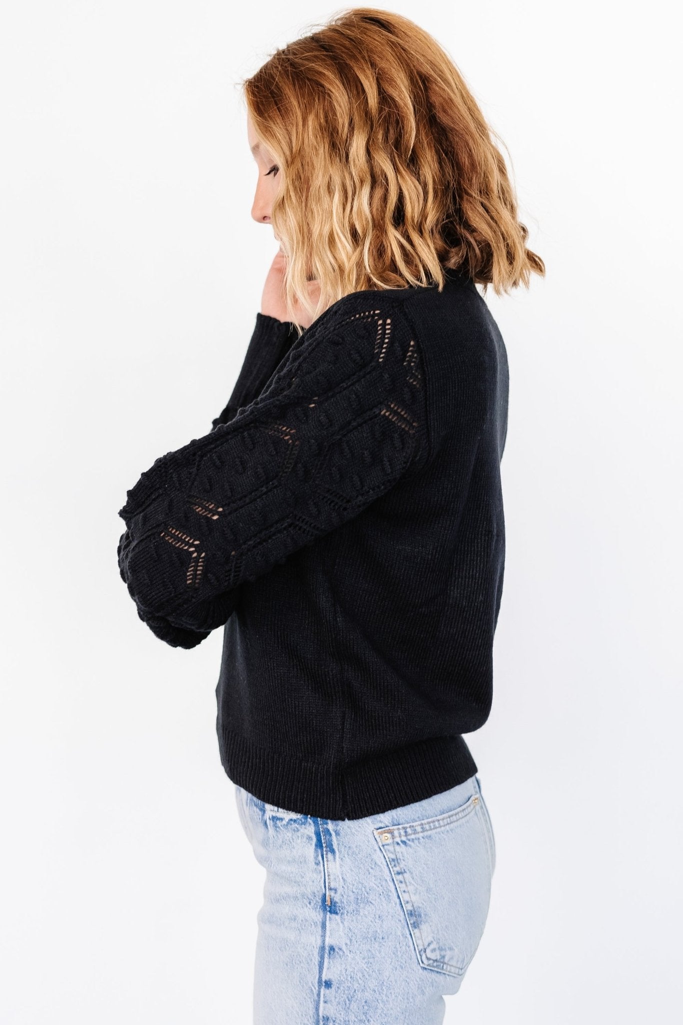 Devri Pointelle Sweater | Black - Baltic Born