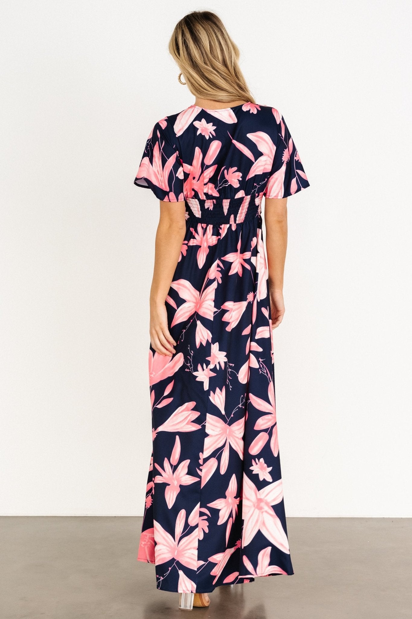 Navy pink floral dress best sale