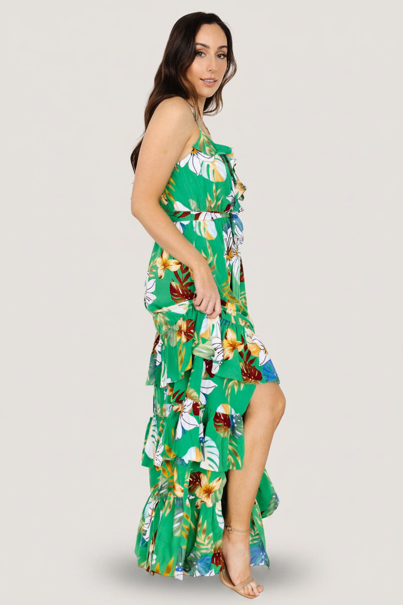 Dolores Ruffle Maxi Dress | Green Multi