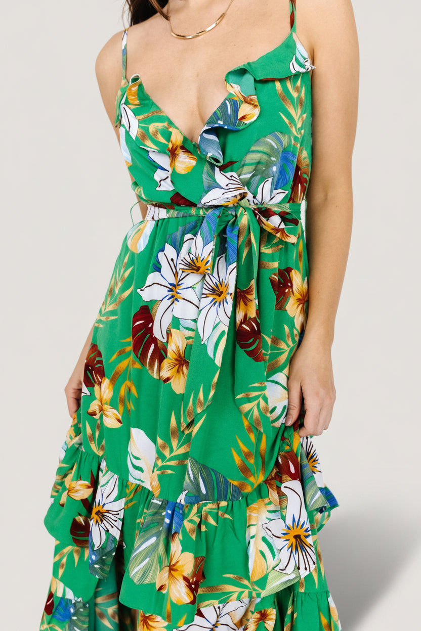 Dolores Ruffle Maxi Dress | Green Multi