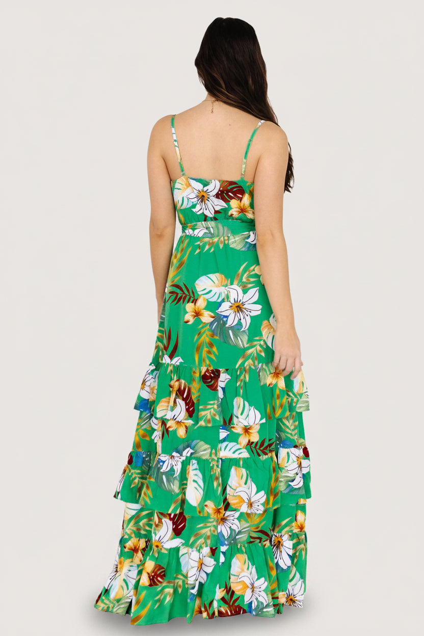 Dolores Ruffle Maxi Dress | Green Multi