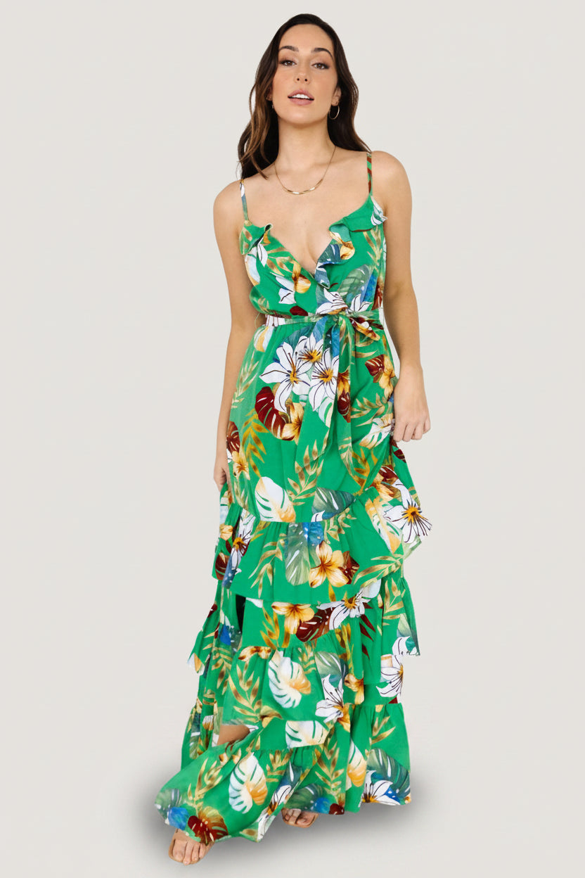 Dolores Ruffle Maxi Dress | Green Multi