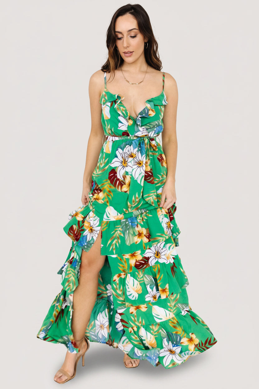 Dolores Ruffle Maxi Dress | Green Multi