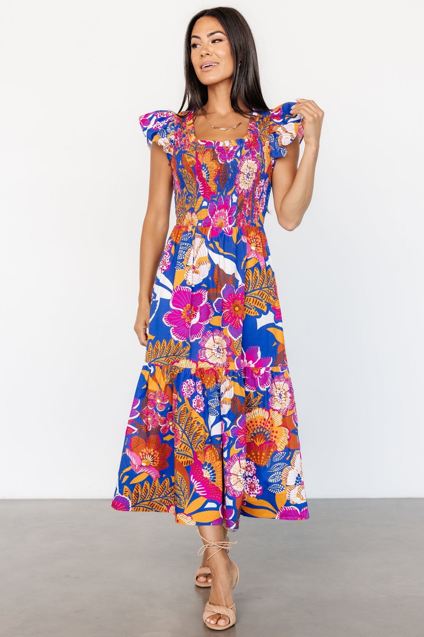 Dominique Midi Dress | Cobalt + Fuchsia Multi - Baltic Born