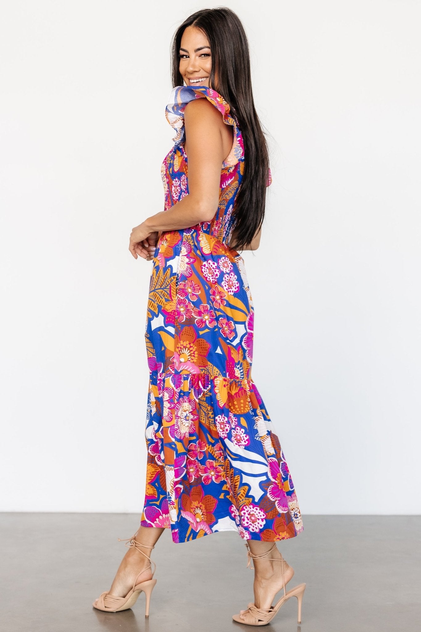 Dominique Midi Dress | Cobalt + Fuchsia Multi - Baltic Born