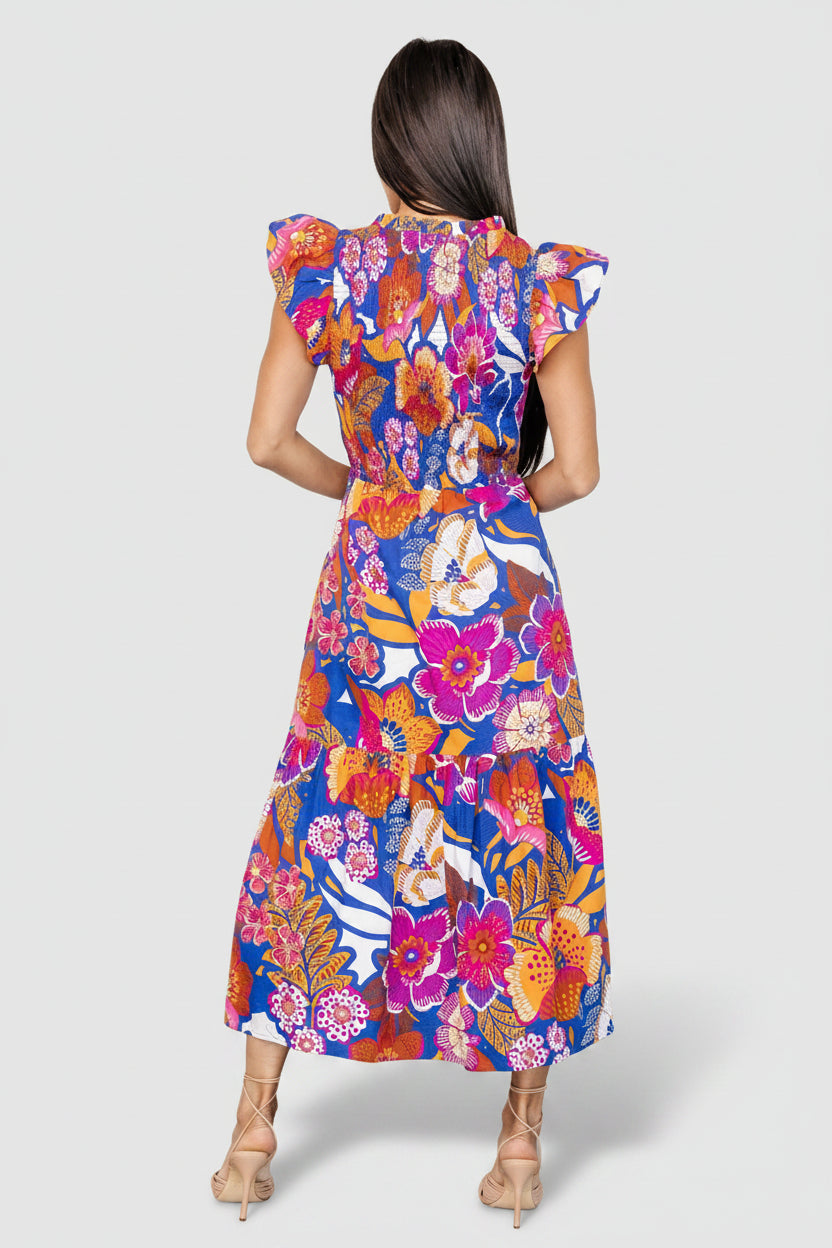 Dominique Midi Dress | Cobalt + Fuchsia Multi