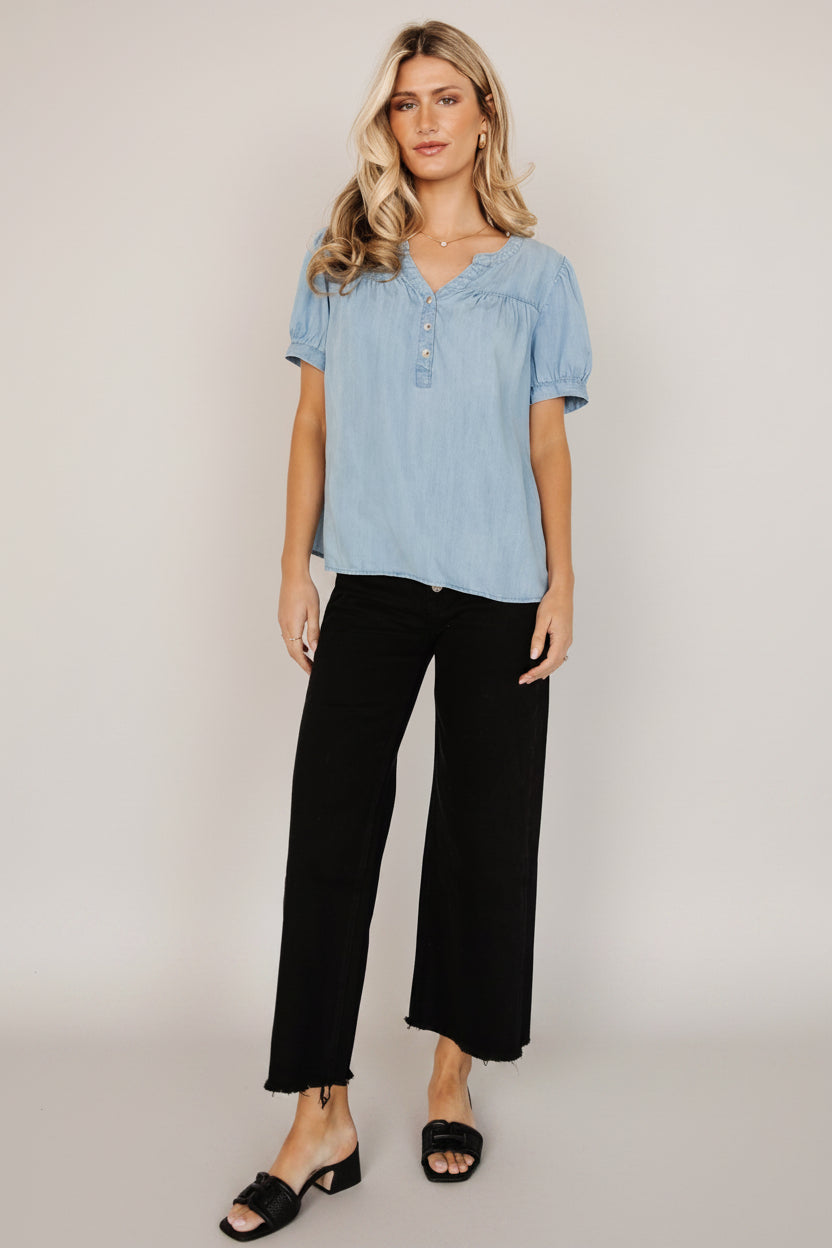 Dori Button Top | Washed Blue