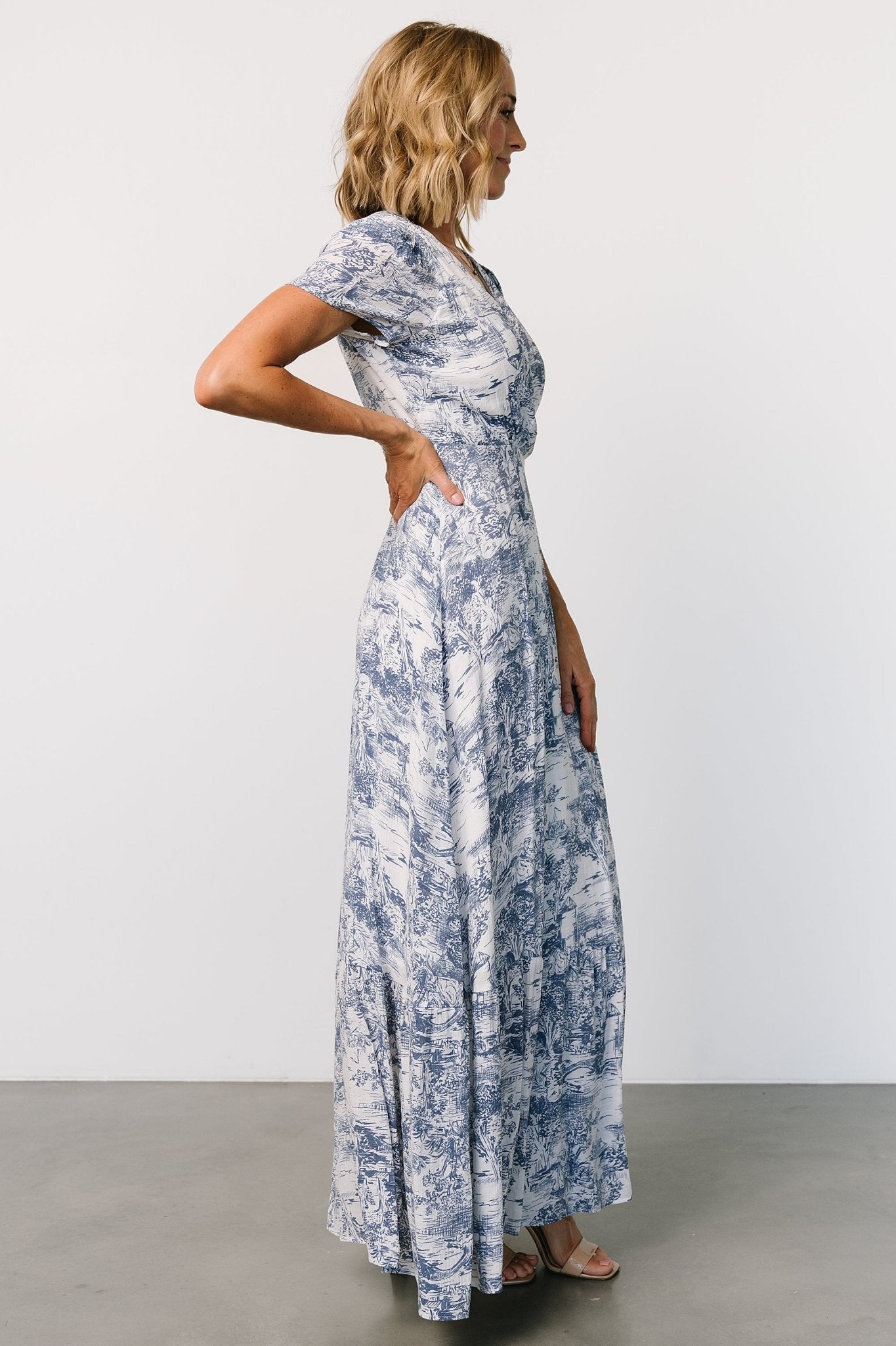 Dulce Wrap Maxi Dress | White + Blue Print - Baltic Born