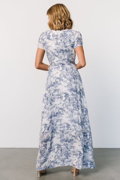 Dulce Wrap Maxi Dress | White + Blue Print - Baltic Born