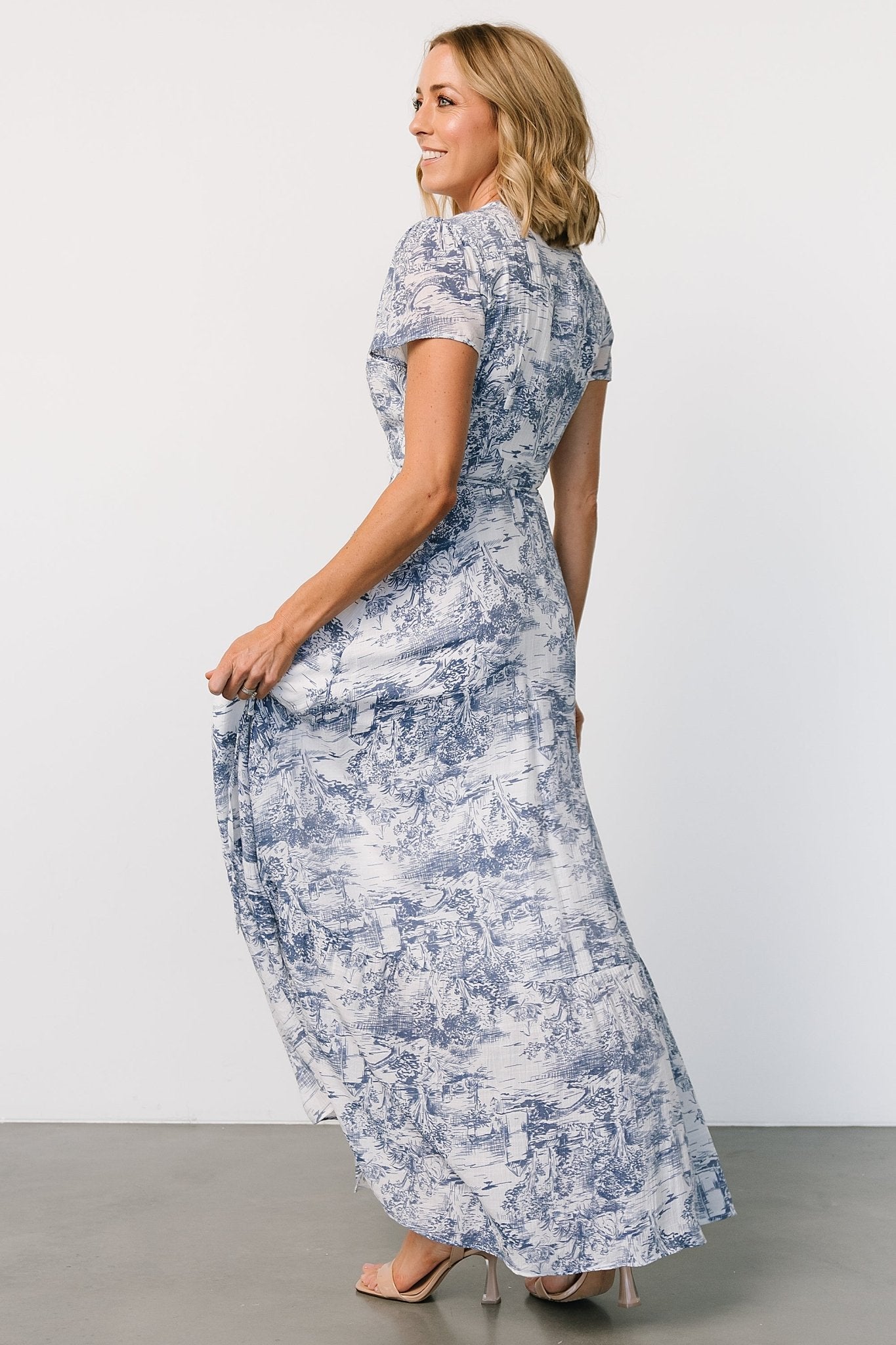 Dulce Wrap Maxi Dress | White + Blue Print - Baltic Born