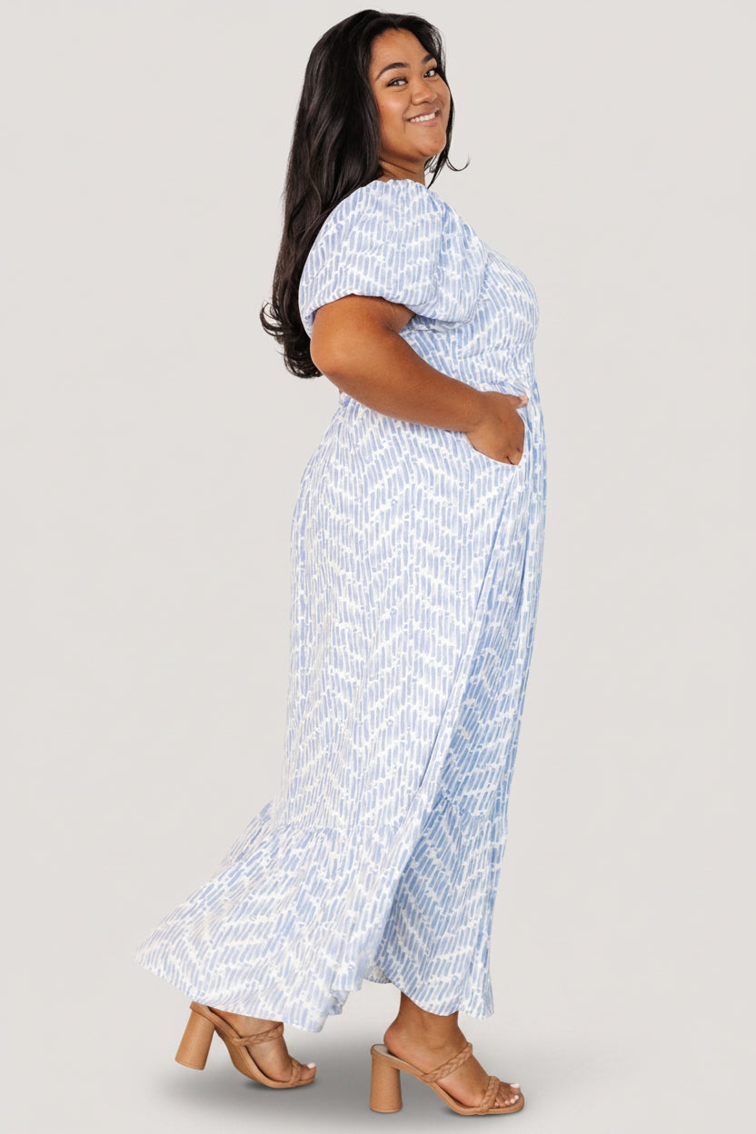 fitted lace wedding dress Baltic Born Womens Durban Maxi Dress | Dusty Blue Print