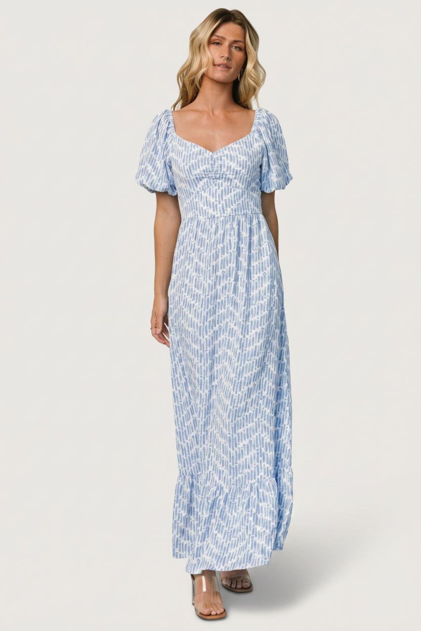 Baltic Born Womens Durban Maxi Dress | Dusty Blue Print
