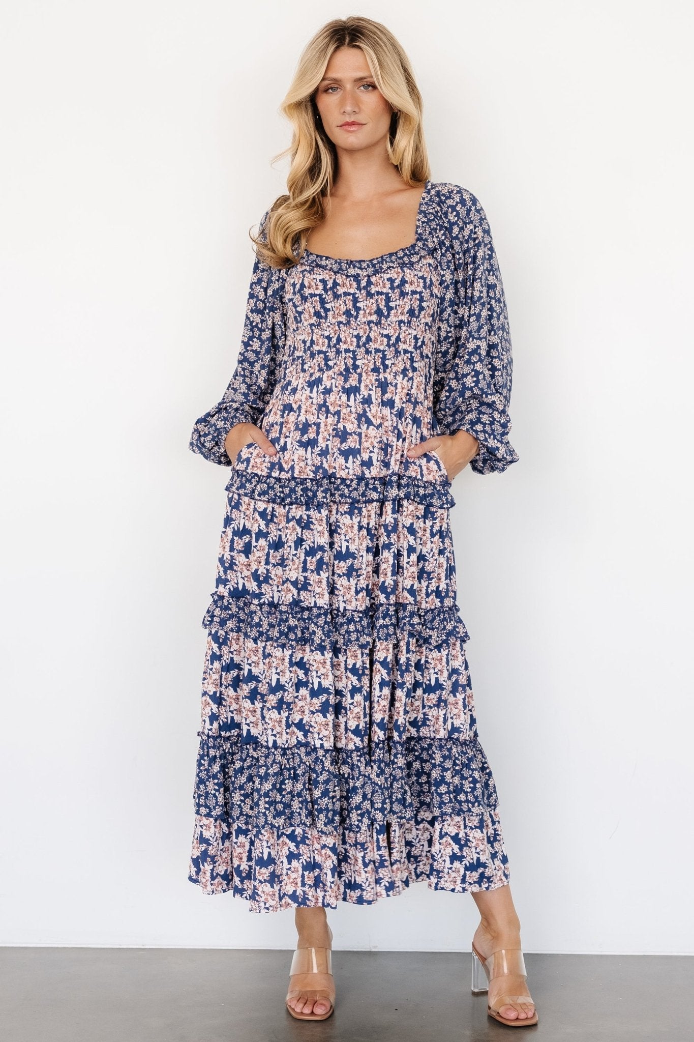 Dynah Tiered Dress | Blue + Cream Floral - Baltic Born