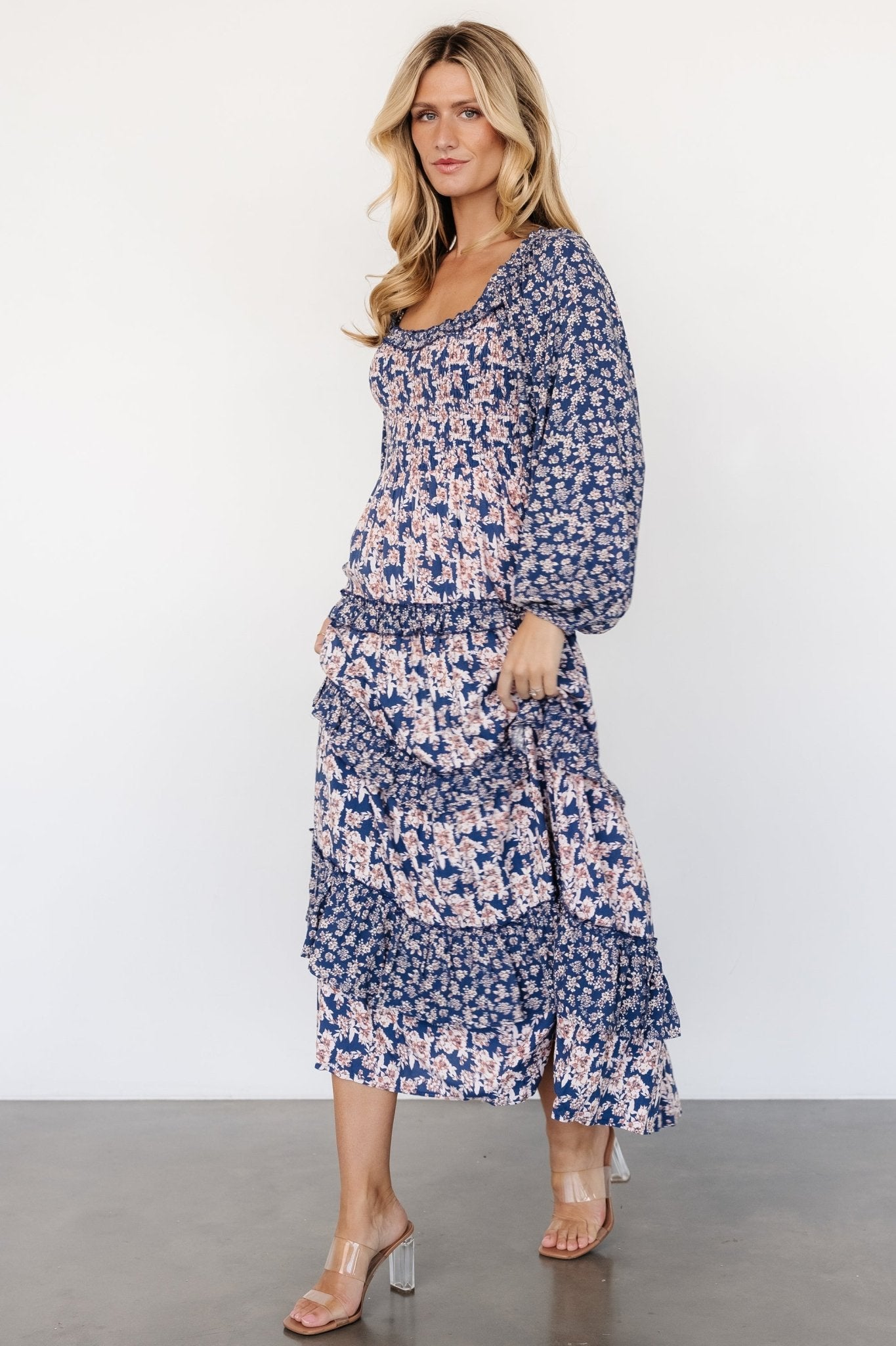 Dynah Tiered Dress | Blue + Cream Floral - Baltic Born