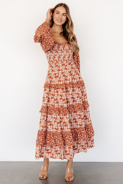 Dynah Tiered Dress | Rust +Cream Floral - Baltic Born