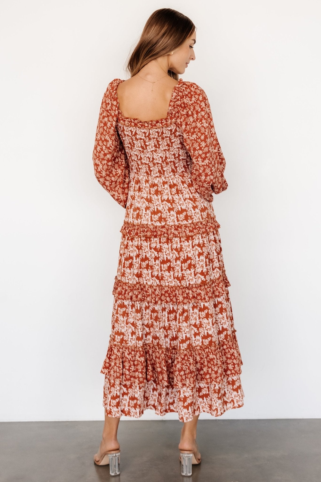 Dynah Tiered Dress | Rust +Cream Floral - Baltic Born