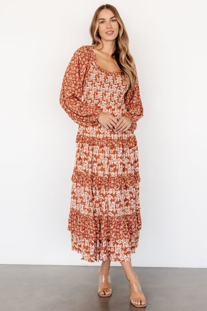 Dynah Tiered Dress | Rust +Cream Floral - Baltic Born