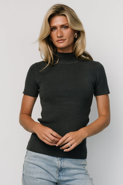 Edie Mock Neck Top | Deep Slate Blue - Baltic Born