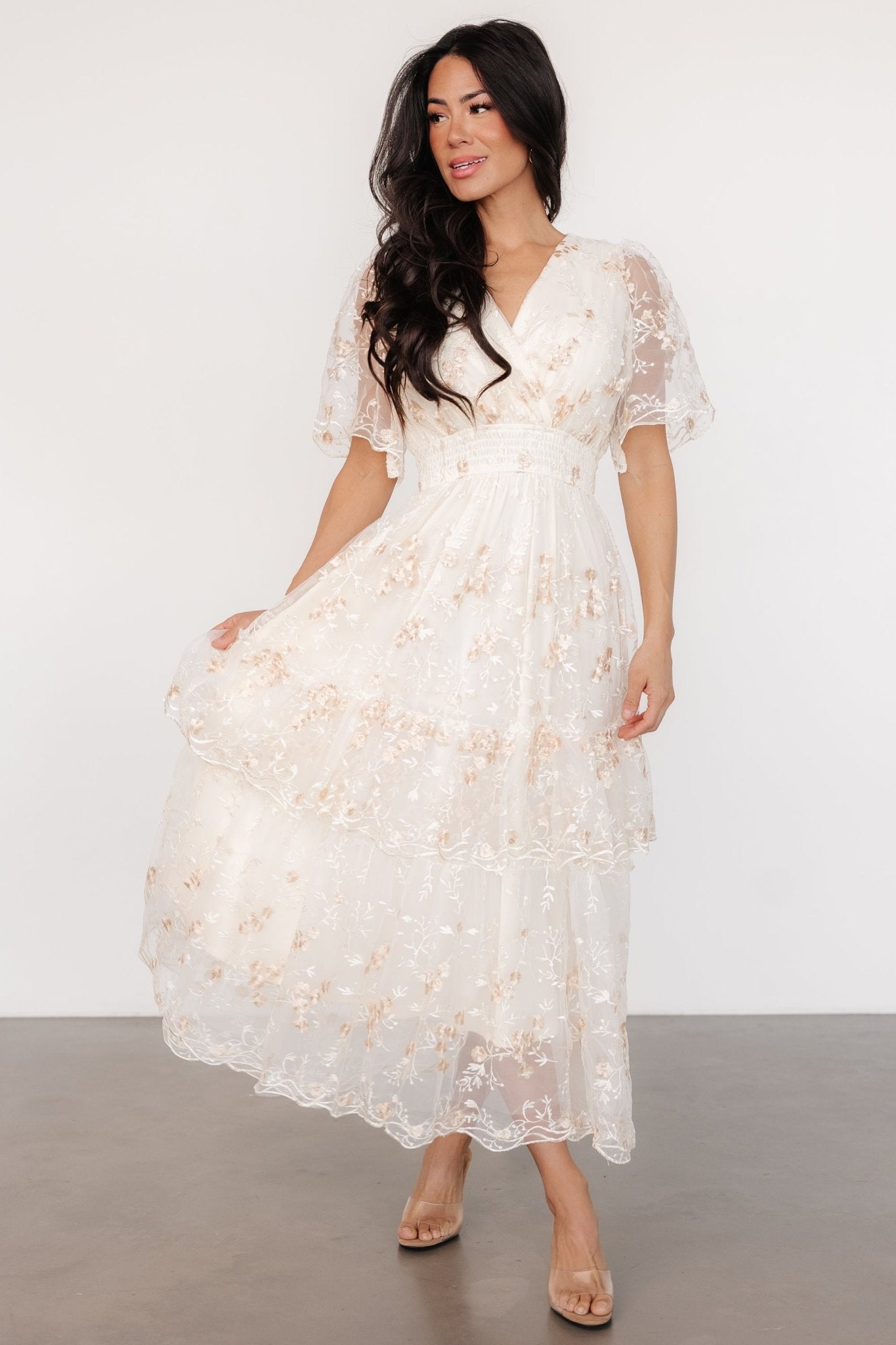 Eleanor Embroidered Midi Dress | Cream Floral – Baltic Born