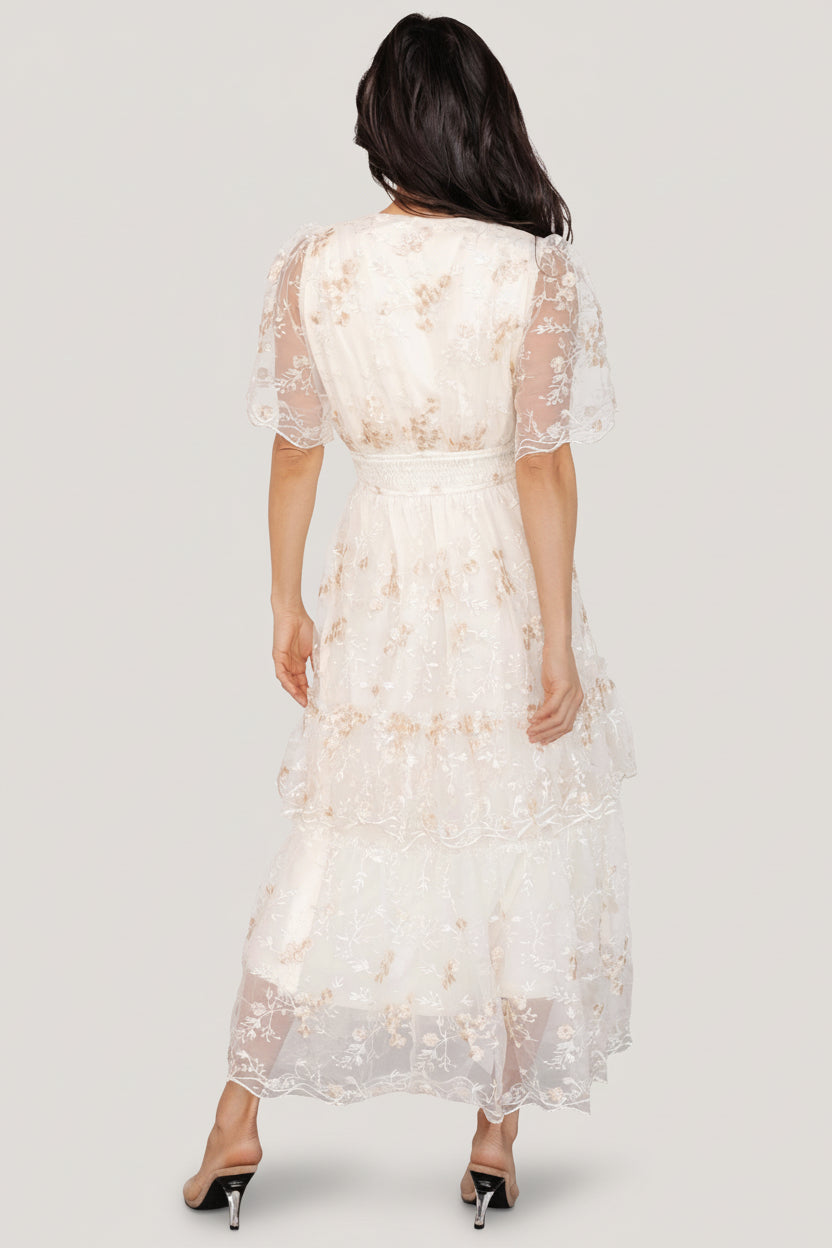 Baltic Born Womens Eleanor Embroidered Midi Dress | Cream Floral | Size: Small Baltic Born Womens Eleanor Embroidered Midi Dress | Cream Floral | Size: Small