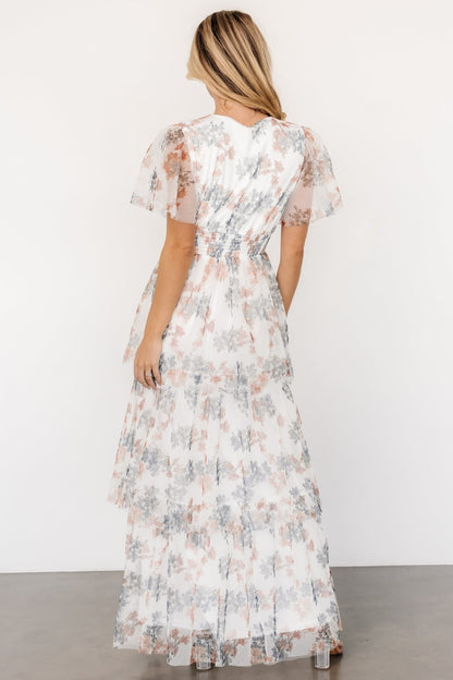 Elinor Tiered Tulle Dress | Off White + Peach Floral - Baltic Born