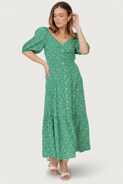 green dress with 20 buttons Rihoas French-Style Ditsy Floral Midi Dress main image 0