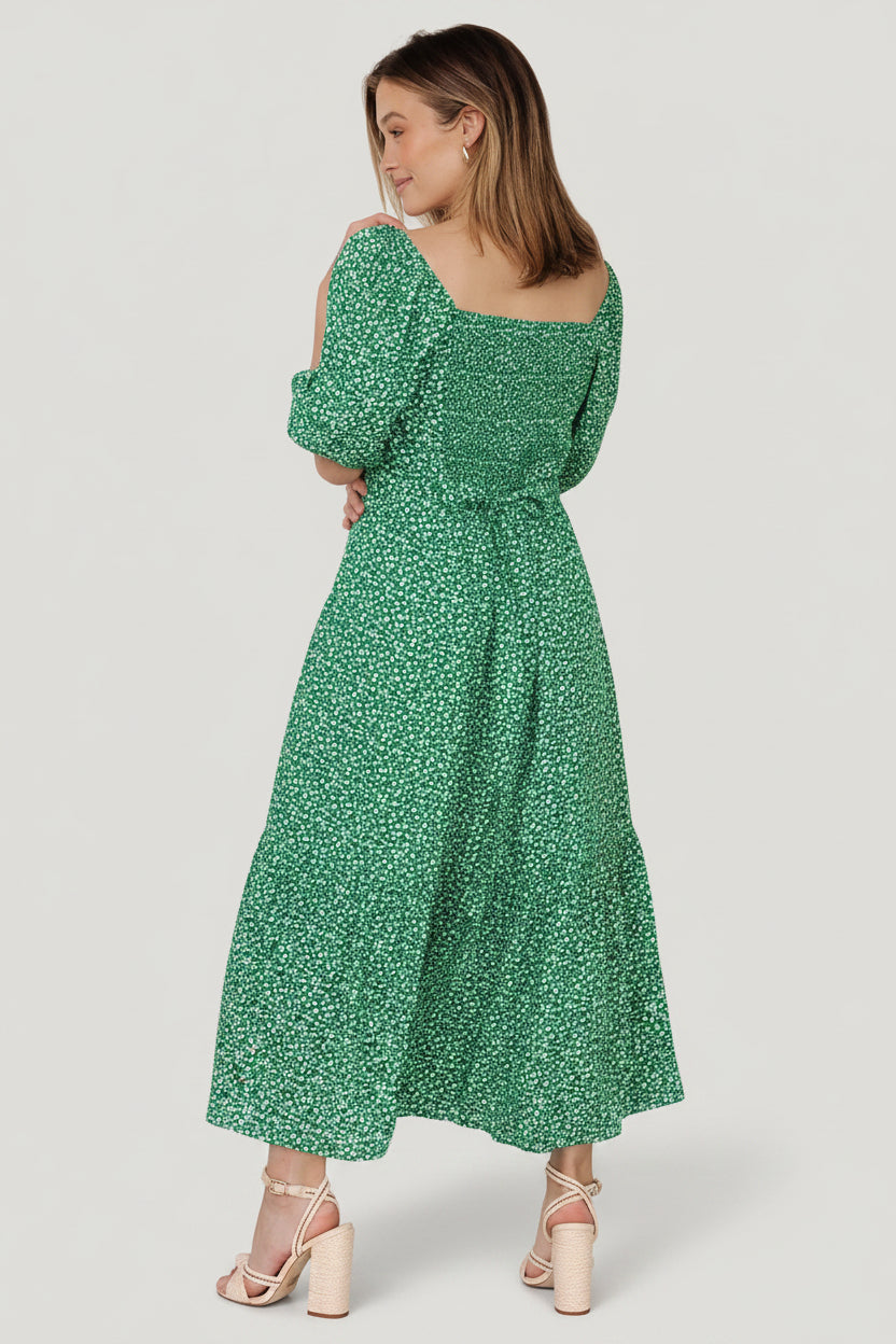 Elisabeth Button Dress | Green Floral