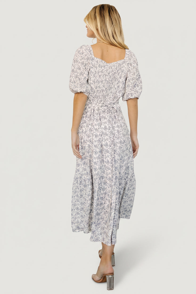 Elisabeth Button Dress | Off White + Blue Floral