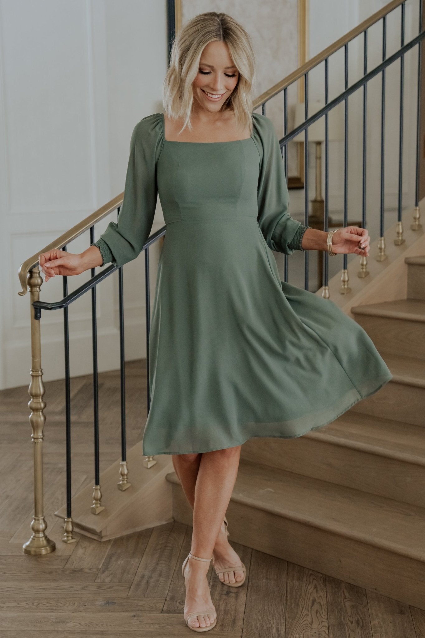 Baltic Born Womens Elise Short Dress | Dark Sage