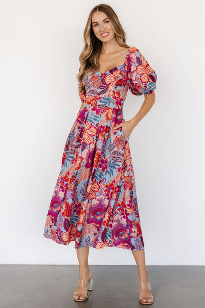 Elisha Midi Dress | Blue + Multi Floral - Baltic Born