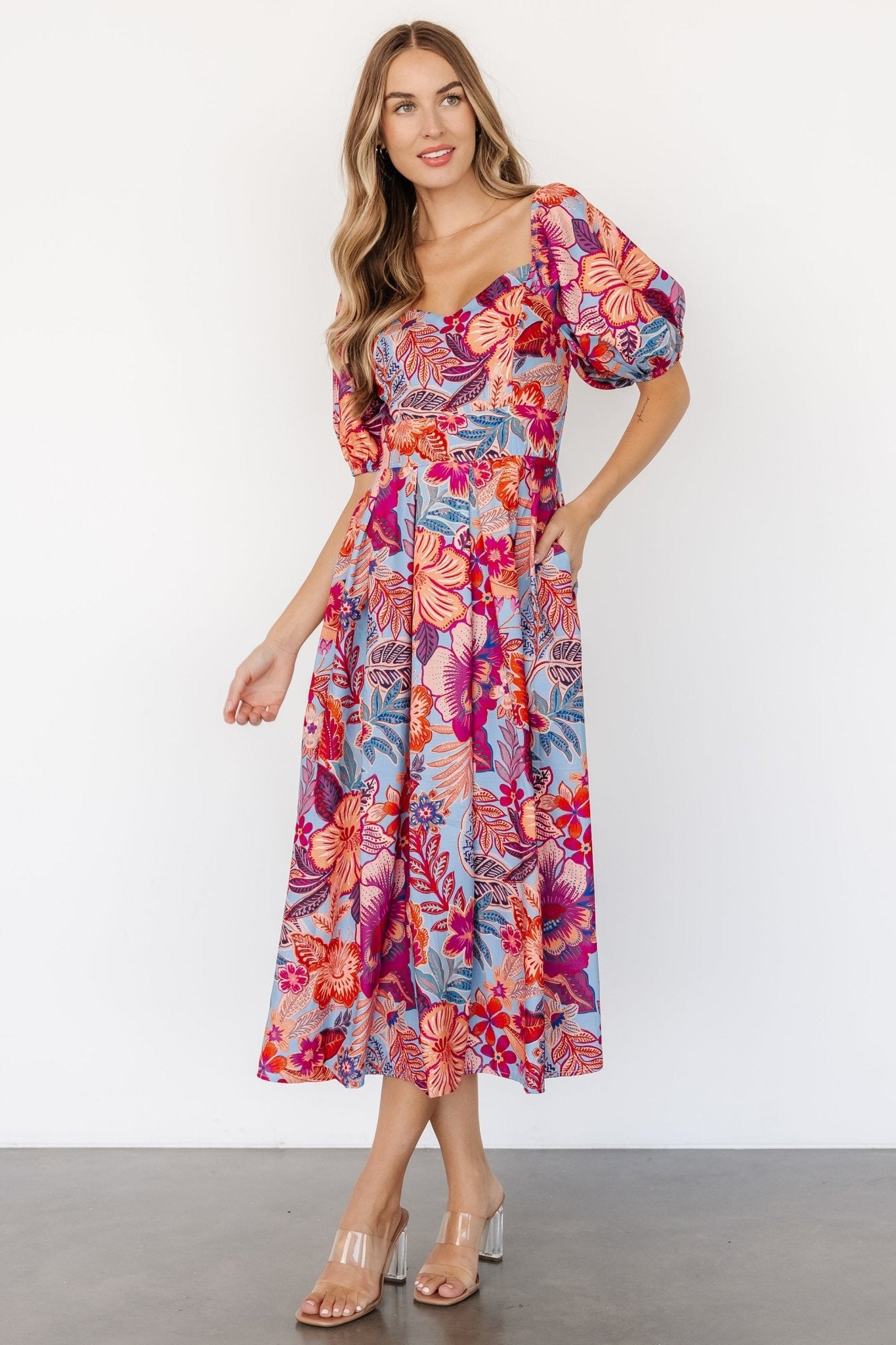 Elisha Midi Dress | Blue + Multi Floral - Baltic Born