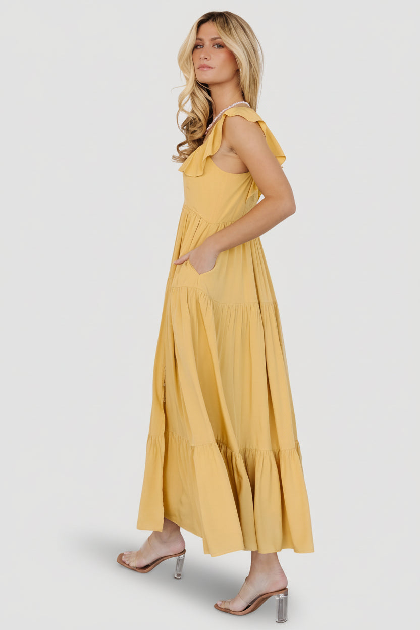 Baltic Born Womens Ellie Ruffle Top Dress | Golden Yellow