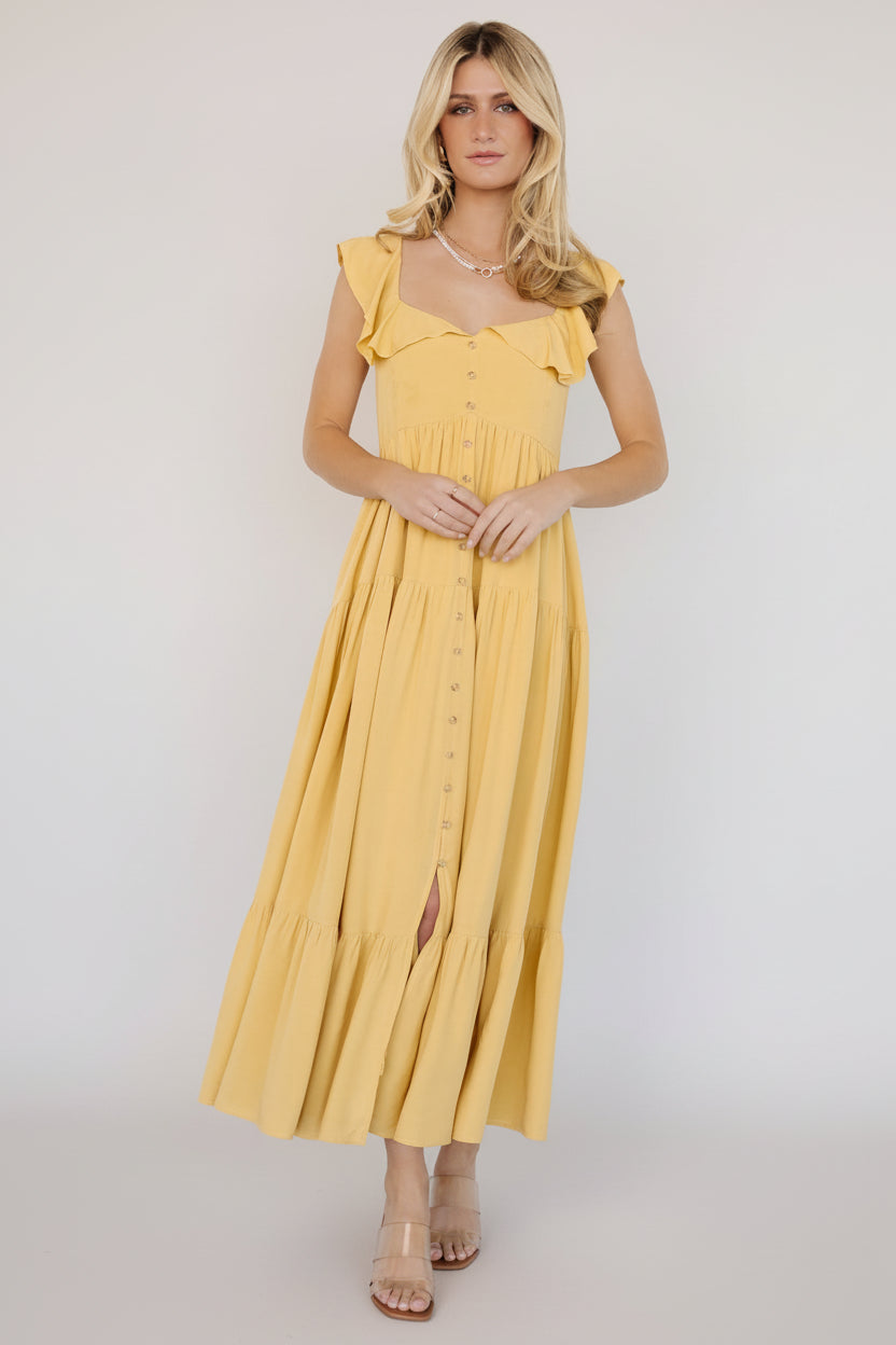 Baltic Born Womens Ellie Ruffle Top Dress | Golden Yellow