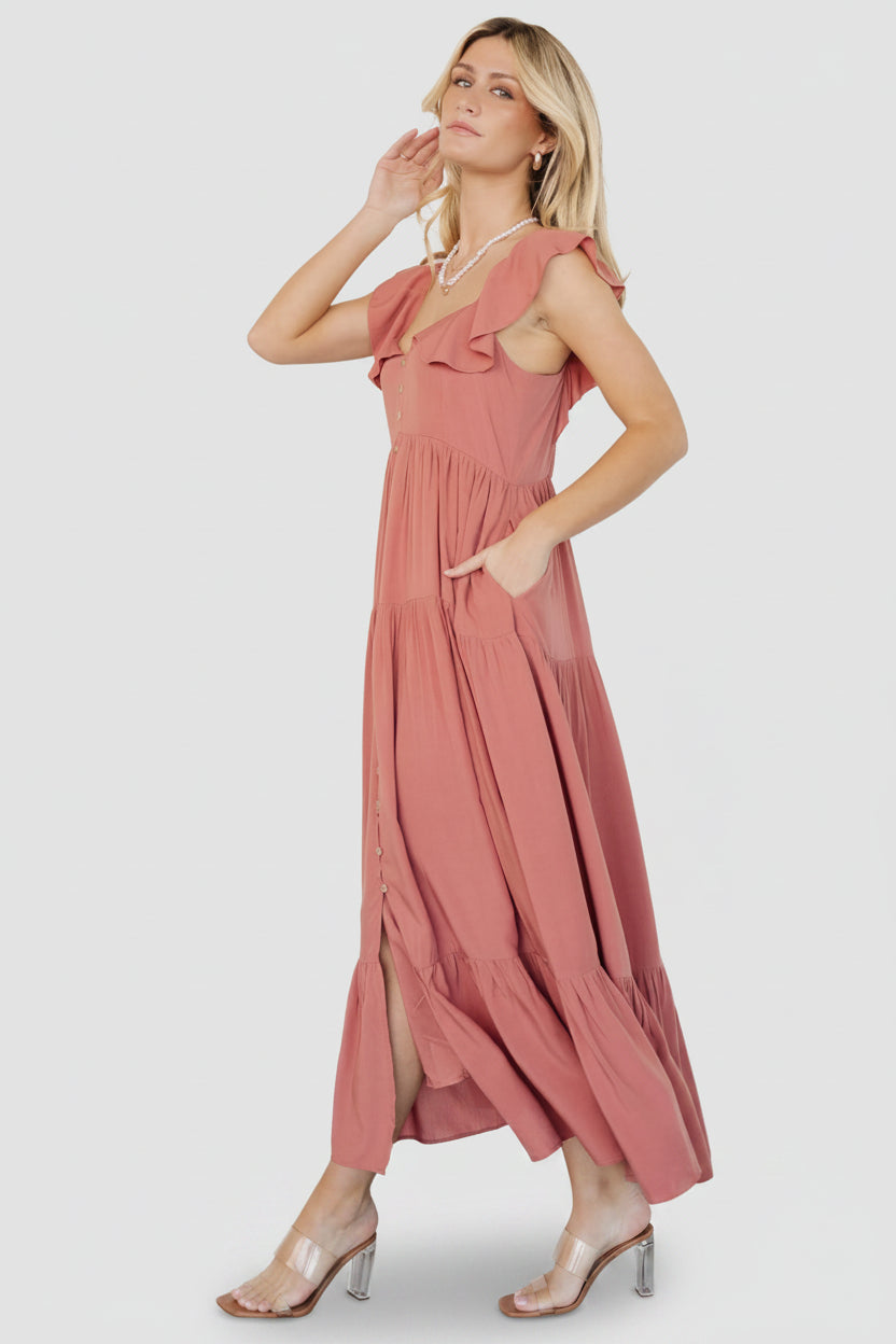 Ellie Ruffle Top Dress | Terracotta