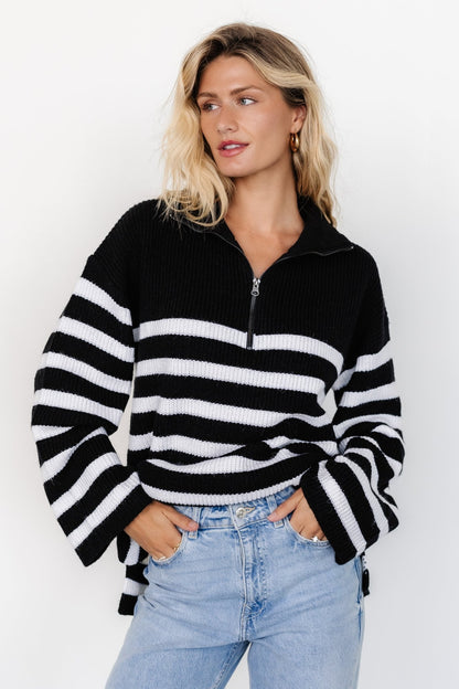 Elmer Striped Half Zip Sweater | Black + White - Baltic Born