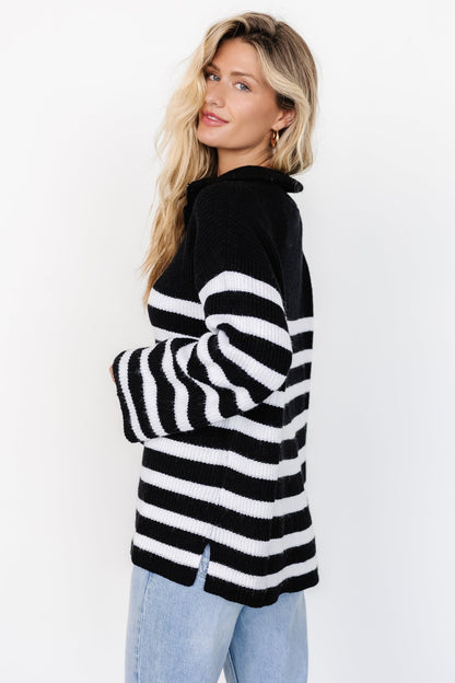 Elmer Striped Half Zip Sweater | Black + White - Baltic Born