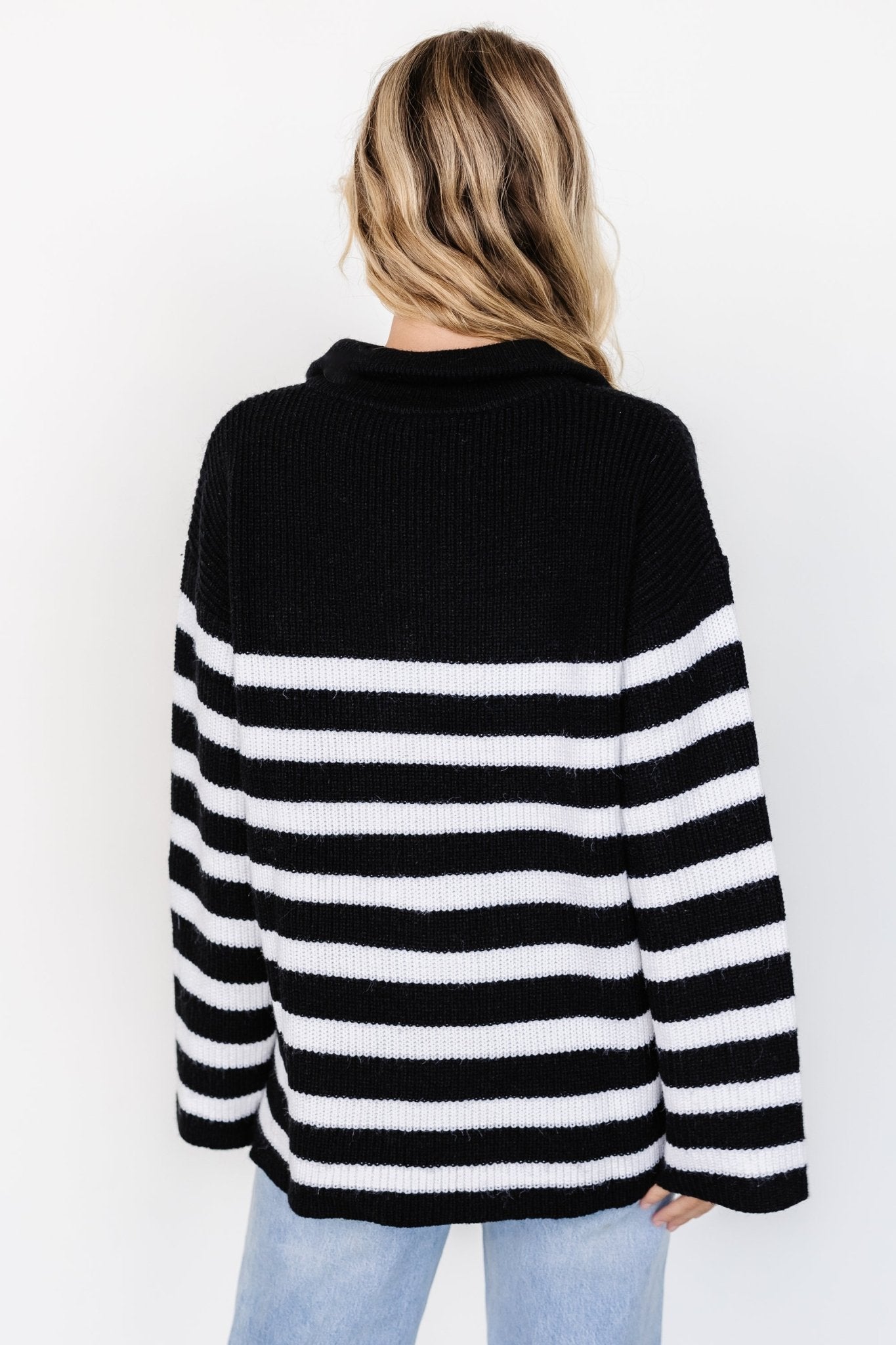 Elmer Striped Half Zip Sweater | Black + White - Baltic Born