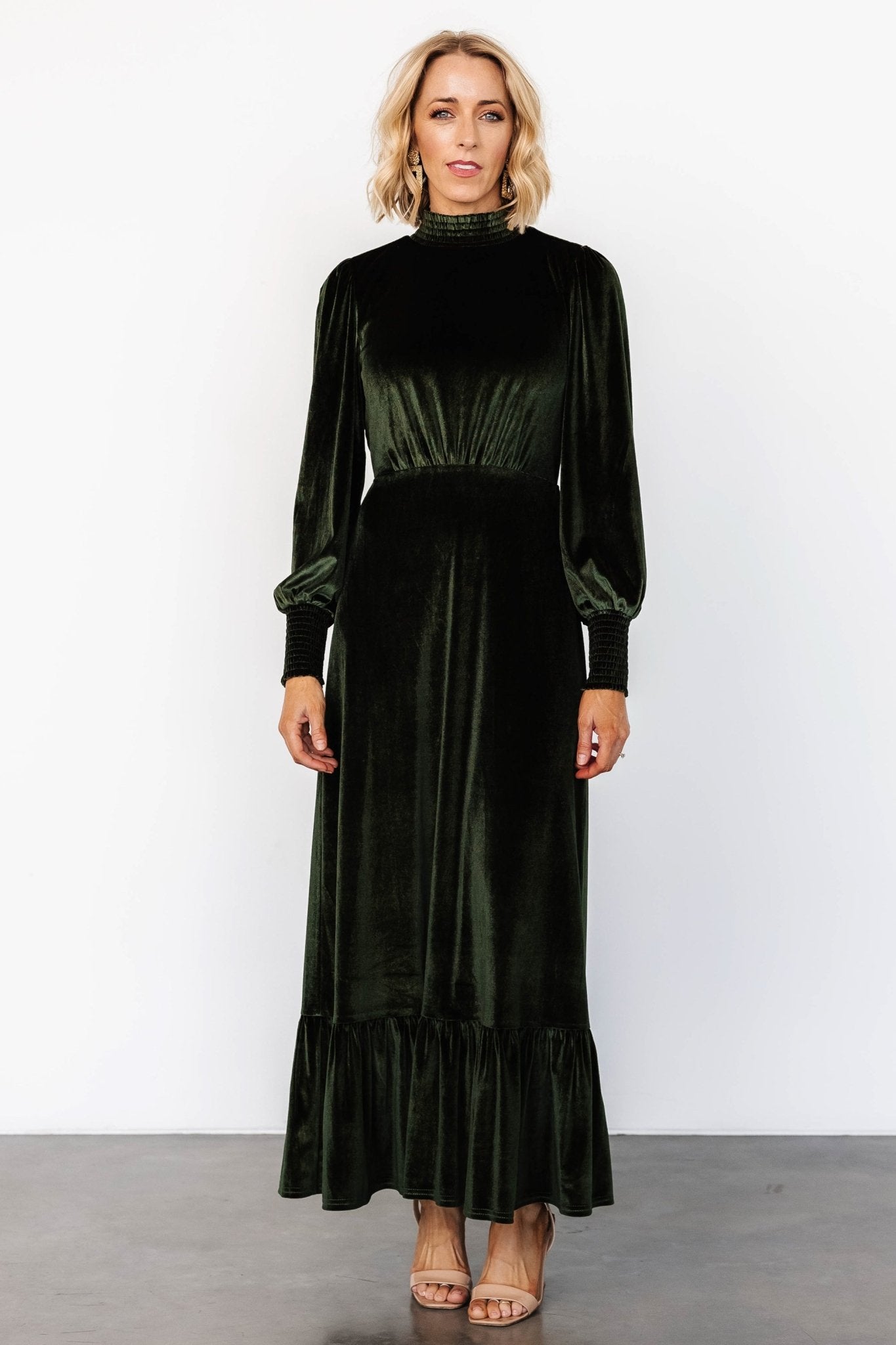 Elodie Velvet Maxi Dress | Deep Olive - Baltic Born