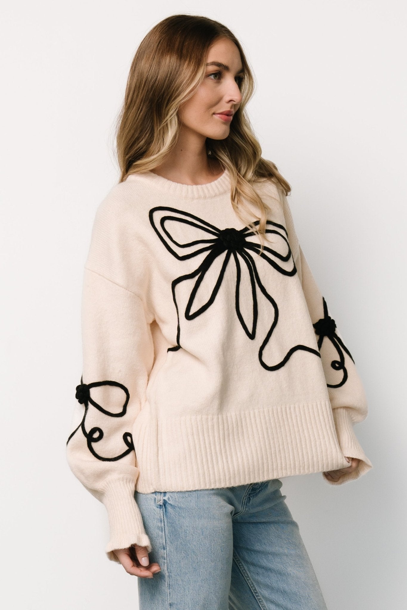 Elsie Ribbon Sweater | Cream + Black - Baltic Born