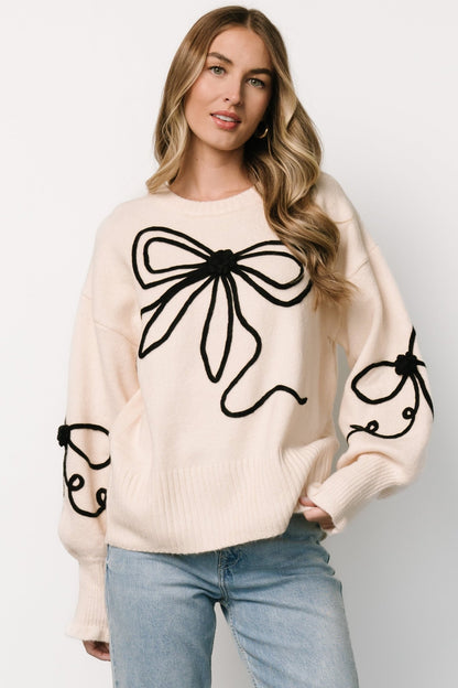 Elsie Ribbon Sweater | Cream + Black - Baltic Born