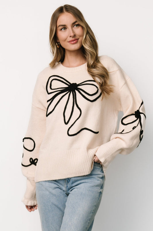 Elsie Ribbon Sweater | Cream + Black - Baltic Born