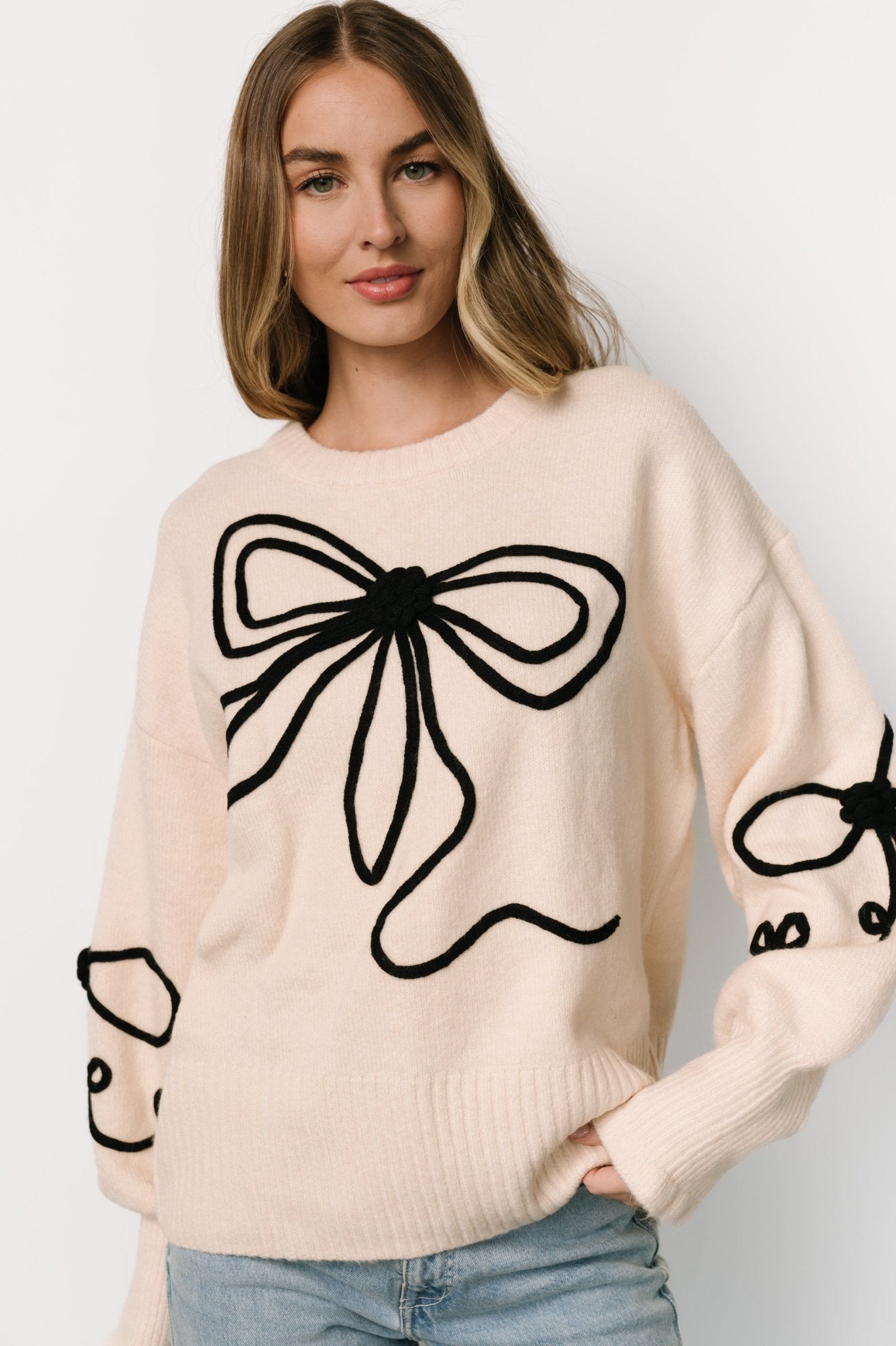 Elsie Ribbon Sweater | Cream + Black - Baltic Born