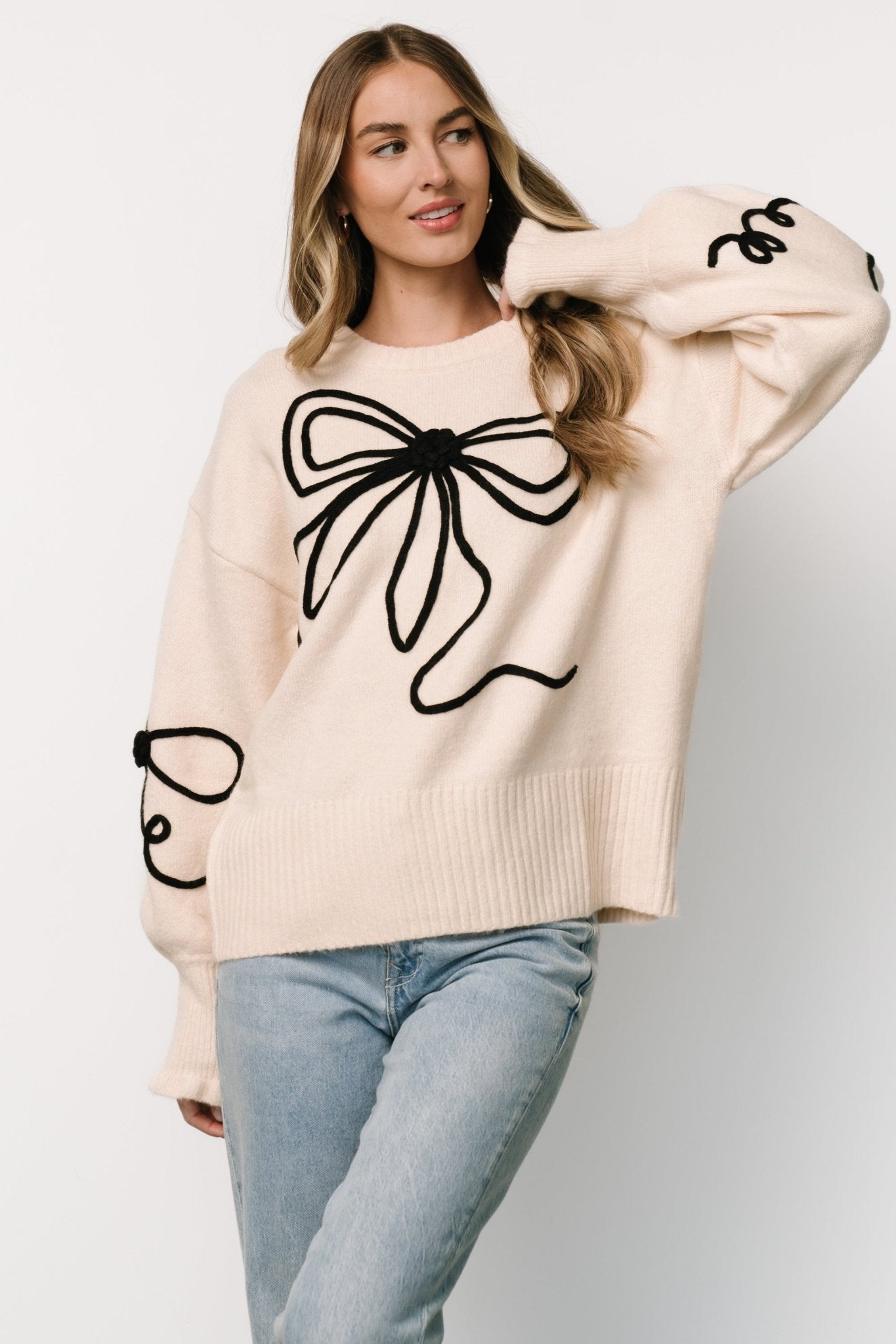 Elsie Ribbon Sweater | Cream + Black - Baltic Born