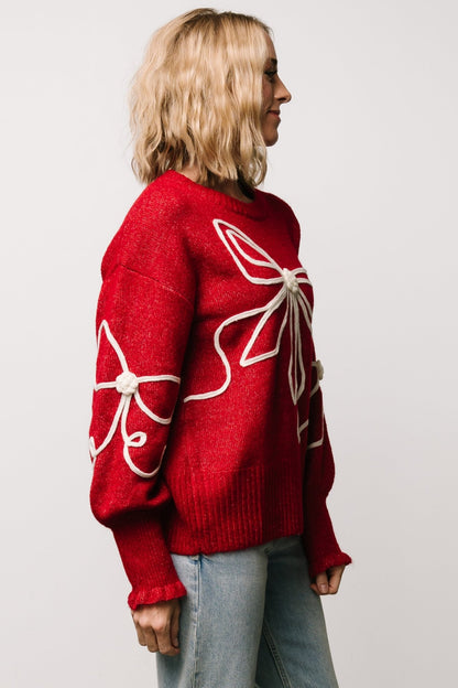 Elsie Ribbon Sweater | Red + Ivory - Baltic Born