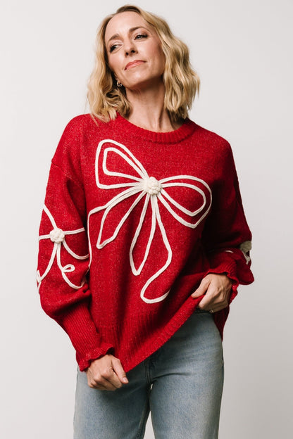 Elsie Ribbon Sweater | Red + Ivory - Baltic Born