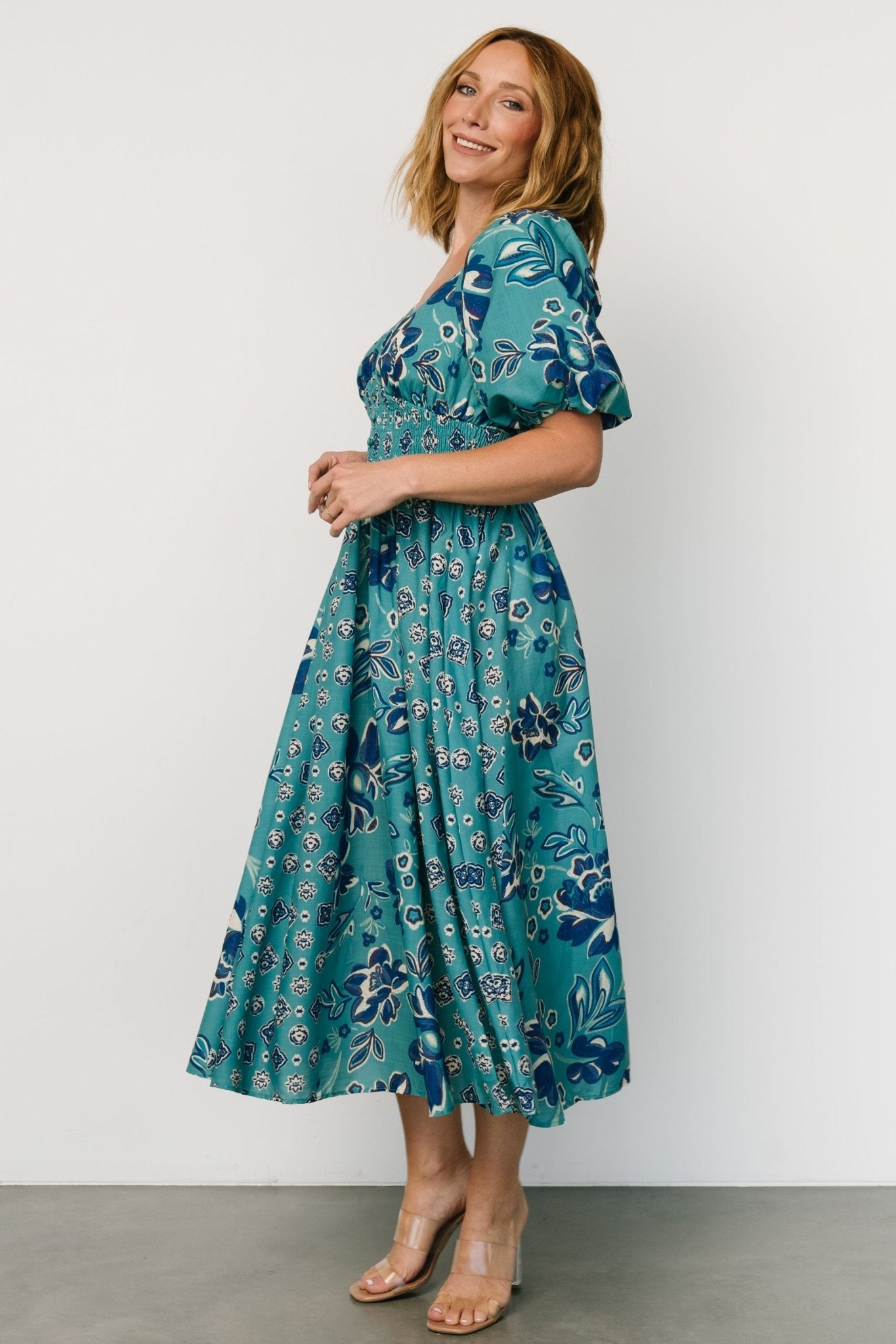 Elyse Midi Dress | Teal + Blue Multi - Baltic Born