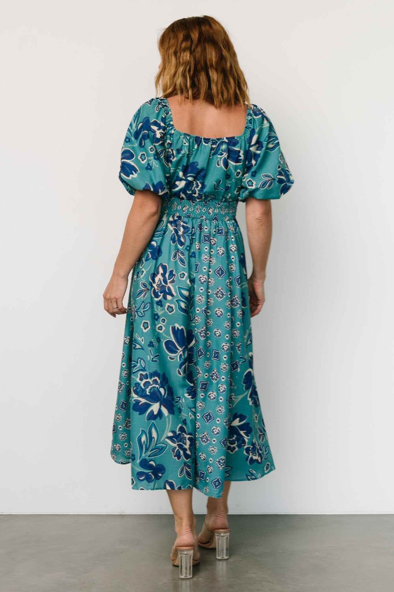 Elyse Midi Dress | Teal + Blue Multi - Baltic Born