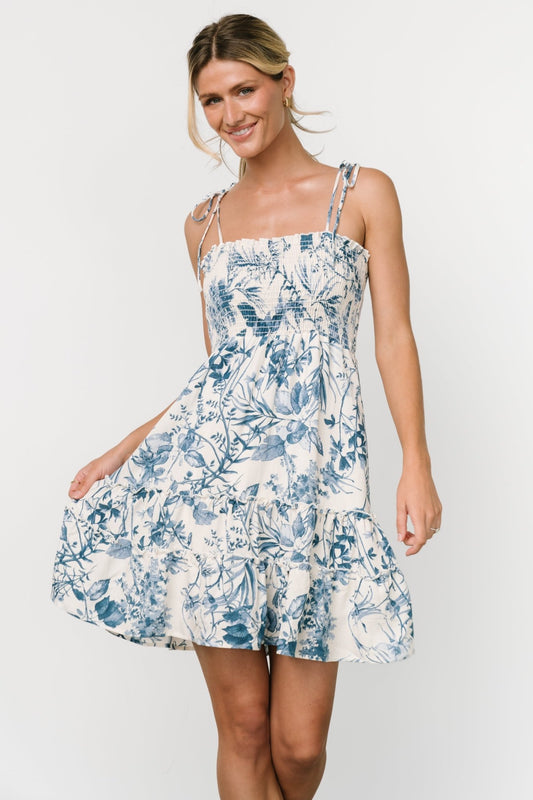 Emelyn Short Dress | Cream + Blue - Baltic Born